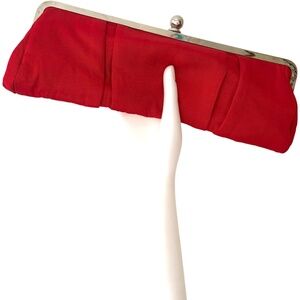 bag RITA WILCOX clutch red fabric silver hardware 11.5x4